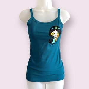 Disney Princess Jasmine Tank Top NOBO Turquoise Ribbed Cami Size S
